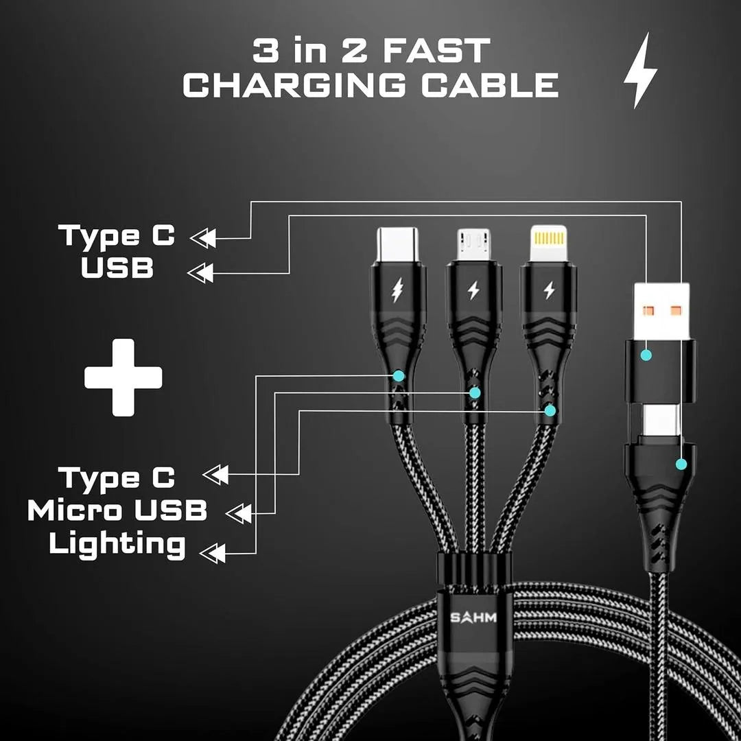 3 in 2 Fast Charger Cable 3.1A 65W