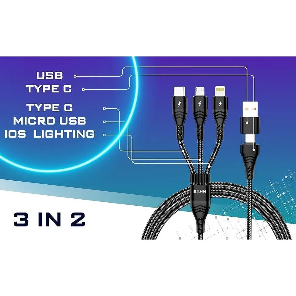 3 in 2 Fast Charger Cable 3.1A 65W